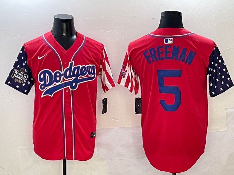 Men Los Angeles Dodgers #5 Freeman Red a generation of national flags Joint name 2025 Nike MLB Jersey style 6->los angeles dodgers->MLB Jersey